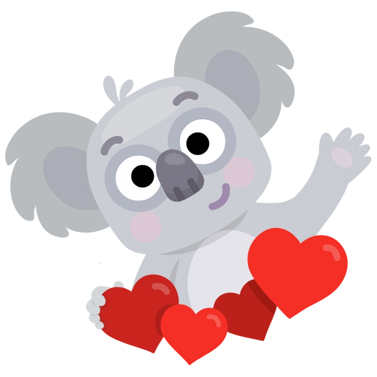 misio koala z czerwonymi sercami